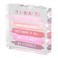 Bloc carré en acrylique transparent avec citation inspirante et positive, plaque de bureau d'affirmation motivante pour la maison et le bureau