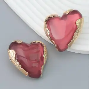 New red heart Resin stud Earring Gold Color love Acrylic Hoop Earrings for Women Cute Gift Jewelry