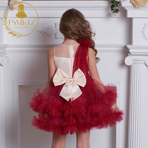 Robe de bal rouge foncé pour filles Nouveau Design Floral Satin ODM Fourniture <span class=keywords><strong>Ceinture</strong></span> perlée pour enfants pour anniversaire et soirée - Product Image 3