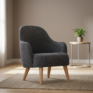 Fauteuil d'appoint moderne en tissu gris, durable, avec accoudoirs et assise rembourrée, pieds en bois, pour salon - Product Image 2