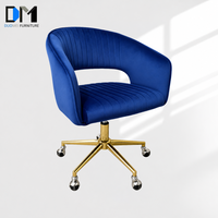 Fauteuil de bureau pivotant en velours DM personnalisé avec base dorée et hauteur réglable pour la maison, le bureau et la salle de maquillage