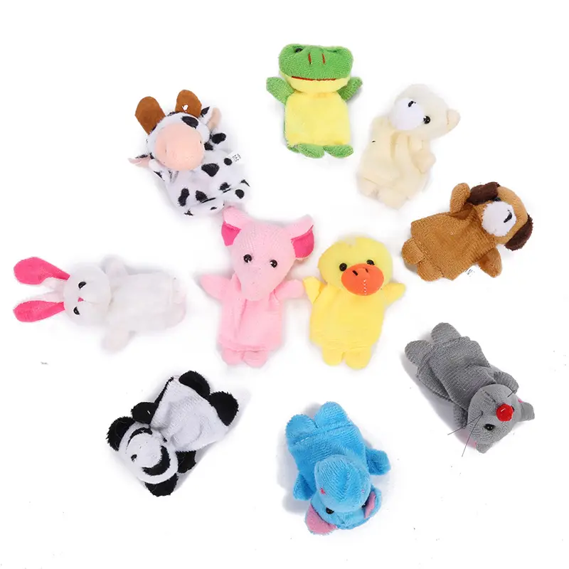 Custom bulk 10 styles animals family plush animal finger puppets for kids educational toys