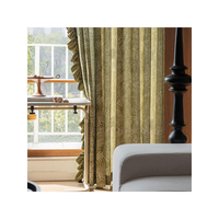 Rideaux Translucides Vert Foncé Style Rétro Français avec Bord Volanté, Voilage Jacquard Feuille Filtrant la Lumière pour Salon