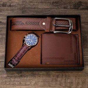 ร้อนขายนาฬิกา + กระเป๋าสตางค์ + เข็มขัด3 In 1ชุดของขวัญผู้ชายคริสต์มาสชุดของขวัญกระเป๋าสตางค์ชุดของขวัญ