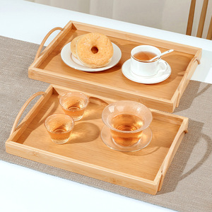 Bamboo Wooden Rectangular Serving <b>Tray</b> With Handle For <b>Tea</b> Home Hotel Restaurant Use - Product Image 2