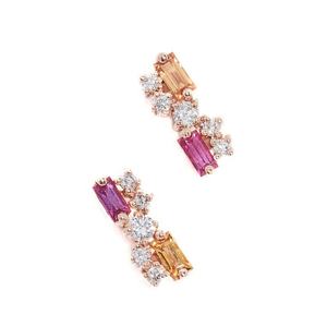 Lozrunge perhiasan jumlah besar diisi emas grosir kustom pelangi Baguette dan berlian halus kristal anting kancing - Product Image 5