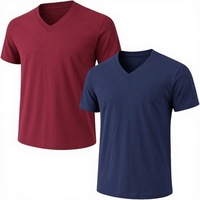 Lot de 2 T-shirts unis en coton premium à col en V pour hommes/femmes, style sportif, prélavés, coupe athlétique, pour sous-vêtements ou vêtements de sport