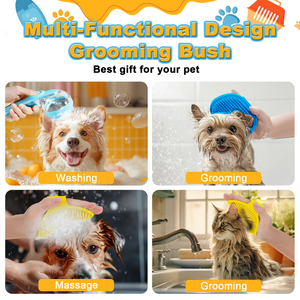 Custom Logo Dog Bath Brush Long Handle Pet Shampoo Silicone Puppy Massage Dog Shower Brush with Soap Dispenser - Product Image 3