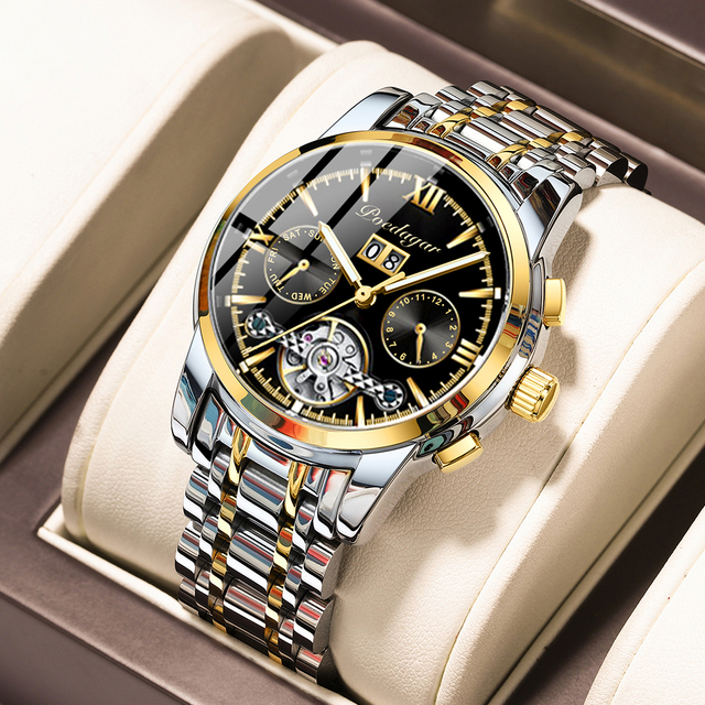 Poedagar Fashion Luxury Waterproof Men Watch Luminous Calendar Stainless Steel Men Mechanical Watch
