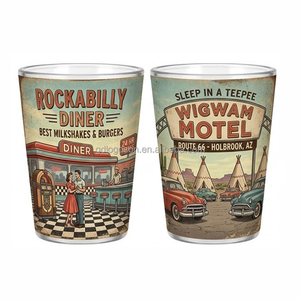 Verre à shot personnalisé <span class=keywords><strong>en</strong></span> gros, thème Route 66 Vintage Americana, souvenir de <span class=keywords><strong>voyage</strong></span> sur la route, avec motif de <span class=keywords><strong>voiture</strong></span> classique de style Diner rétro - Product Image 4