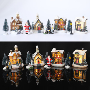 ชุดบ้านเรซิ่นคริสต์มาส 10 ชิ้น ประดับไฟ ตกแต่งหมู่บ้านจิ๋ว สำหรับจัดแสดงในช่วงเทศกาล - Product Image 1