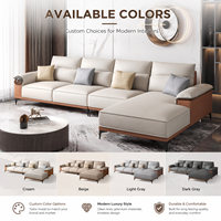 Sofá Seccional en Forma de L de Dos Tonos Crema con Chaise Longue y Detalles Dorados para Sala de Estar, Hotel, Apartamento, Salón