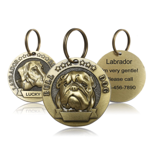 Placa de Identificación para Perro de Bronce con Relieve Tridimensional Grabado, Etiqueta Antipérdida para Mascotas con Cadena - Product Image 1