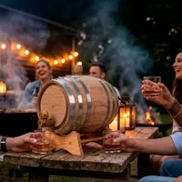 The Barrel House - Baril traditionnel en chêne blanc écologique de 5 litres avec support en bois, bouchon et clé pour l'âge du vin