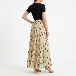 Elegante <span class=keywords><strong>Gonna</strong></span> Lunga in Chiffon Crema con Stampa Leopardata da Donna, a Vita Alta, Plissettata, Modello A-Line, per Ufficio e Uso Quotidiano, Primavera Autunno - Product Image 1