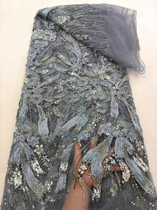 Tessuto in Pizzo di Lusso Elegante per Abiti da Sposa <span class=keywords><strong>con</strong></span> Ricami, <span class=keywords><strong>Perline</strong></span> e Paillettes, Design Floreale 3D per Abiti da Sera - Product Image 6