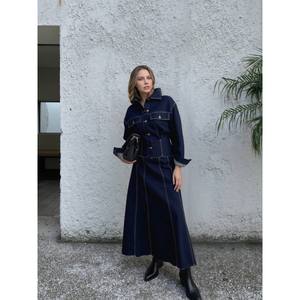 Conjunto de Falda y Chaqueta Vaquera Casual Vintage con Técnicas de Lavado para Primavera y Verano -1800 - Product Image 1