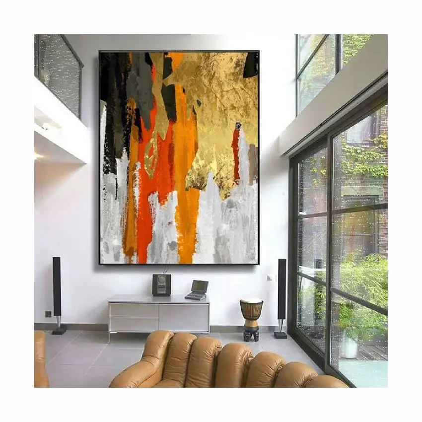 Hete Verkoop Handgemaakt Effect Muurkunst Groot Abstract Goudfolie Olieverfschilderij Op Canvas Voor Thuis En Hotel Deco