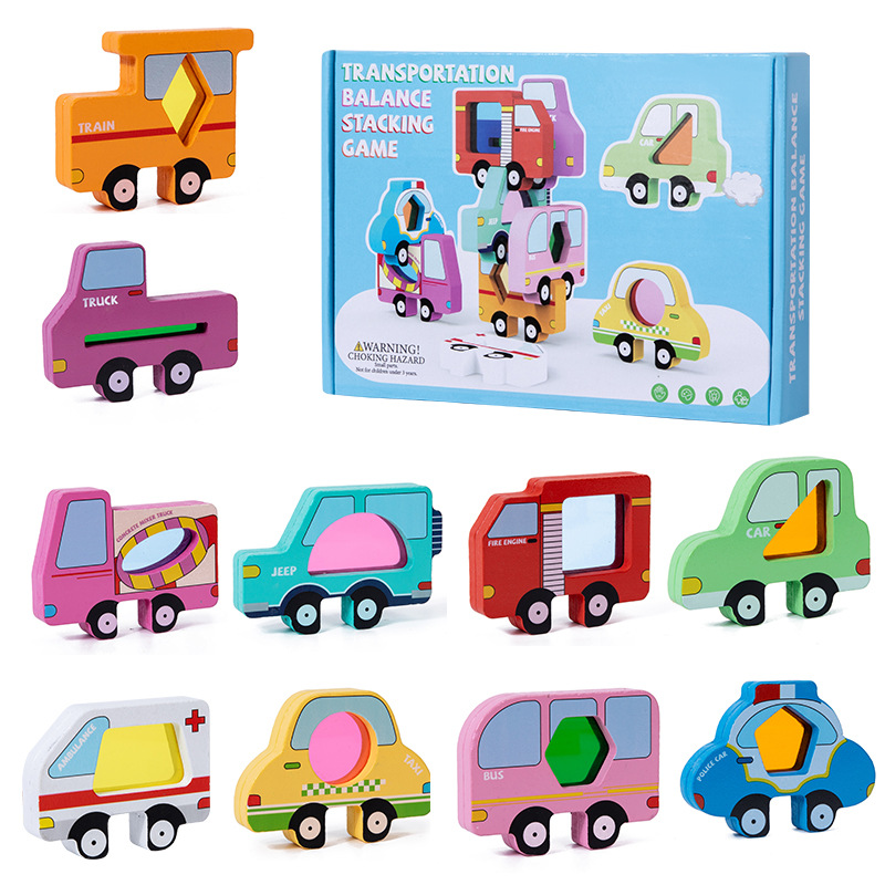 Transportation-style balanced stacking blocks