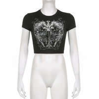 Camisetas ajustadas de verano, ropa de calle, Camiseta con estampado gráfico gótico Harajuku, camiseta sin mangas para mujer, Top Vintage corto, ropa Y2K, camiseta