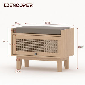 <span class=keywords><strong>Banc</strong></span> à <span class=keywords><strong>chaussures</strong></span> en rotin de style japonais Edencomer, design rustique, avec coussin de siège pour l'entrée - Product Image 6