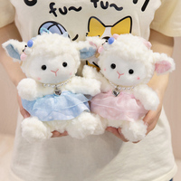 Porte-clés en peluche agneau personnalisé OEM/ODM avec robe en tulle rose - Breloque mignonne personnalisée en forme de mouton avec collier de perles pour cadeaux