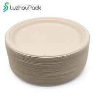 Assiette jetable en bagasse de 10 pouces LuzhouPack, qualité supérieure, imperméable, résistante à la graisse, compatible micro-ondes, emballage alimentaire écologique