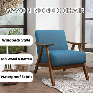 Fauteuil Wayon haut de gamme, style nordique moderne du milieu du siècle, avec dossier ailé en bois de frêne, rembourré en tissu, convertible et extensible pour salon - Product Image 2