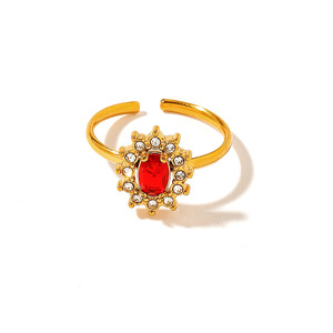 <b>Open</b> <b>Ring</b> Flower Shape 18k Gold Plated Red Zircon Pave Setting Unisex Jewelry Gift - Product Image 4