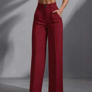 <span class=keywords><strong>Pantaloni</strong></span> da Lavoro da <span class=keywords><strong>Donna</strong></span> a Vita Alta, Plissettati, Larghi, Monocolore, con Bottoni, Stile Vintage, in Poliestere, per Ufficio, Casual, Vendita all'Ingrosso, ODM - Product Image 4