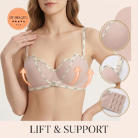 Soutien-gorge balconnet push-up en dentelle rose poudré, confortable et offrant un bon maintien pour femmes, idéal pour le quotidien.