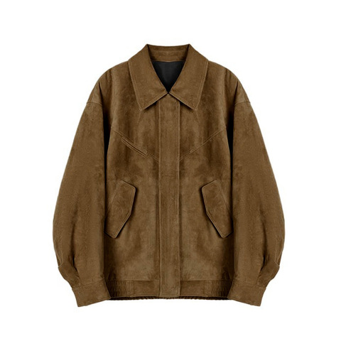 5192 New Arrival 2026 Women Clothing Suede Jackets Oversize Brown Genuine Sheepskin Suede Leather Jacket for Ladies