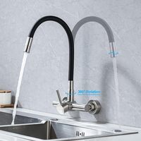 Robinet de cuisine mural, robinetterie murale en acier inoxydable avec 4 types de jets d'eau, robinets de cuisine avec bec flexible