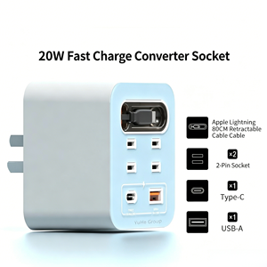 Convertisseur de charge rapide YuHe Group 20W, 2 prises AC, 1 USB-C, 1 USB-A, câble rétractable intégré, design minimaliste - Product Image 2