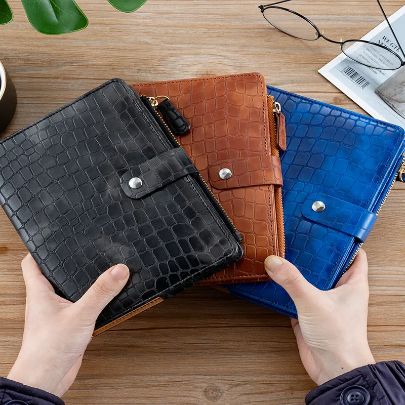 Wallet Daily Crocodile Leather Planner Anpassbare und wieder verwendbare Journal Lieferanten hersteller Sales Jotter Notebook mit Reiß verschluss