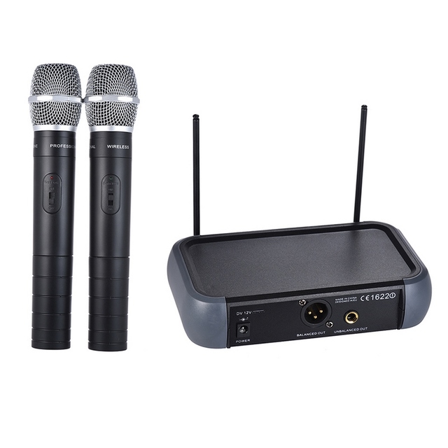 Dual Channel VHF Wireless Handheld Microphone System with Echo Function 2 Microphones & 1 Receiver 6.35mm Audio Cable