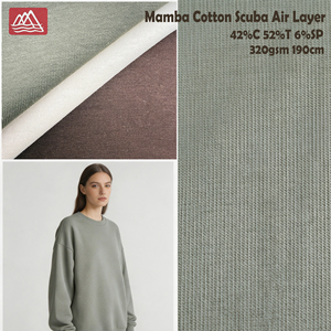 Tessuto in maglia Mamba Cotton Scuba Air Layer 320gsm 190cm 42%C 52%T 6%SP Marrone Melange Elasticizzato per Abbigliamento Esterno, Vestiti e Felpe con Cappuccio - Product Image 1