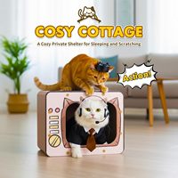 Maison pour chat en carton ondulé à 2 étages, griffoirs intégrés, fenêtres durables, montage facile, pour chats d'intérieur et petits animaux, 15,5x8,46x12,4 pouces