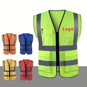 Logotipo personalizado chaleco reflectante de trabajo de impresión al por mayor de alta visibilidad con bolsillos cremallera construcción chaleco reflectante de trabajo personalizado - Product Image 1