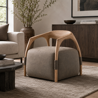 Fauteuil lounge moderne de luxe en bois noir, fauteuil d'appoint suspendu en forme de cube avec structure en chêne cintrée pour projets de villas et d'hôtels