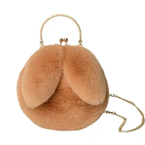 Graziose borse di coniglio in peluche da donna, borsa a tracolla con coniglietto Kawaii piccola borsa in pelliccia soffice borsa da donna