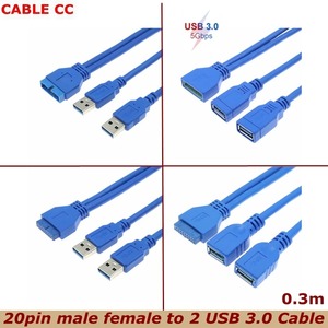 Cable USB 3.0 de 10 cm con Núcleo de Cobre y Aislamiento de PVC para Computadora de Escritorio, Conector de 20 Pines a 2 USB Macho y Hembra - Product Image 2