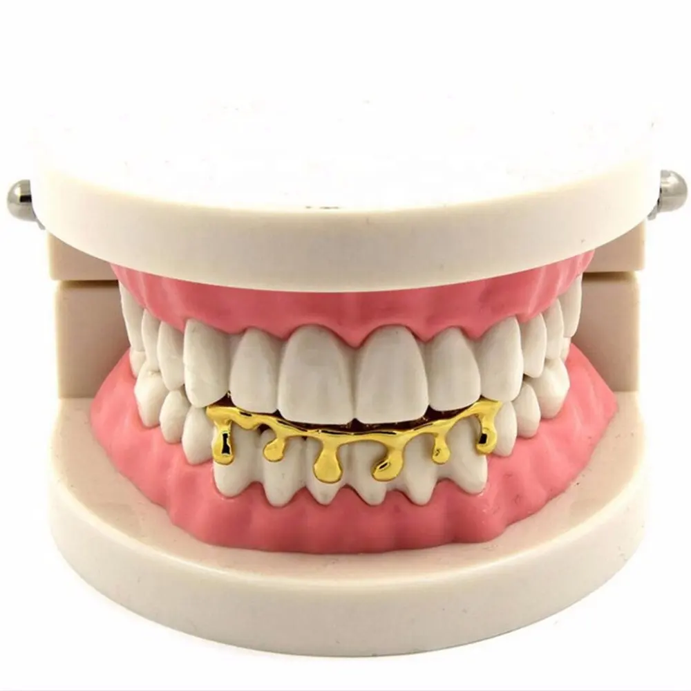 Fashion Halloween Costume Jewelry Rapper's Cool Body Jewelry Hiphop Grillz Gold Plated Water Drop Bottom Teeth Grillz