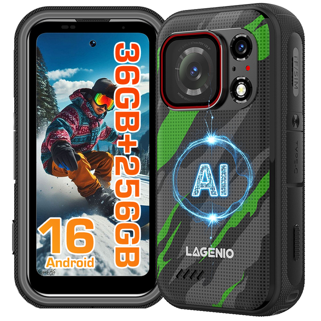 LAGENIO Eagle Pro 120Hz 36(12+24)GB+256GB 3700mAh 50MP+48MP Camera IP68 Rugged Phone NFC 5G LTE Dual SIM Android 16 Action