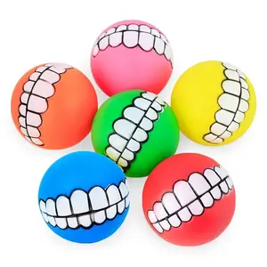 Grinz Pet Dog Teeth Pattern Balls Show Funny Silicone Chew Toy Squeaker Squeaky Sound Bite Resistant Dogs Training Toys Dog Ball