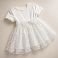 Ensemble T-shirt en coton et jupe en maille à motif cœur pour filles, blanc, tenue d'été deux pièces avec grand nœud, vêtements de boutique pour enfants, vente en gros
