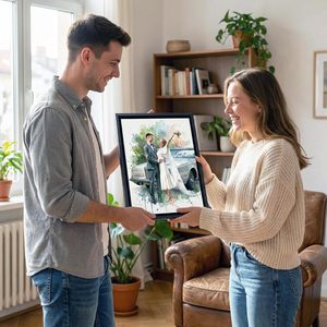 Cuadro de Lienzo Personalizado con Retrato de Dibujos Animados de 20*20CM, Póster de <span class=keywords><strong>Foto</strong></span> Animada Personalizada, Arte en Lienzo Enmarcado para Decoración del Hogar, Día de la Madre, Aniversario - Product Image 3