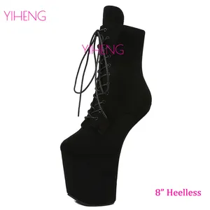 New Fetish 20CM 8inches Heeless Pole Dance Shoes Women Suede Upper Wrapped Platform Sexy High Hoof Heels Boots