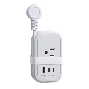 Small Power Strip 2 Outlets 2 USB-A 1 USB-C, PD20W Fast Charging, Side Cord Wrap for 1.5m AC Cable, Space-saving - Product Image 2