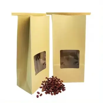 Gran oferta, bolsa de embalaje de alimentos Kraft marrón a prueba de aceite simple pero elegante, bolsas de papel para aperitivos con ventana